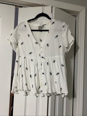 ASOS White Peplum Blouse with Black Eye Print